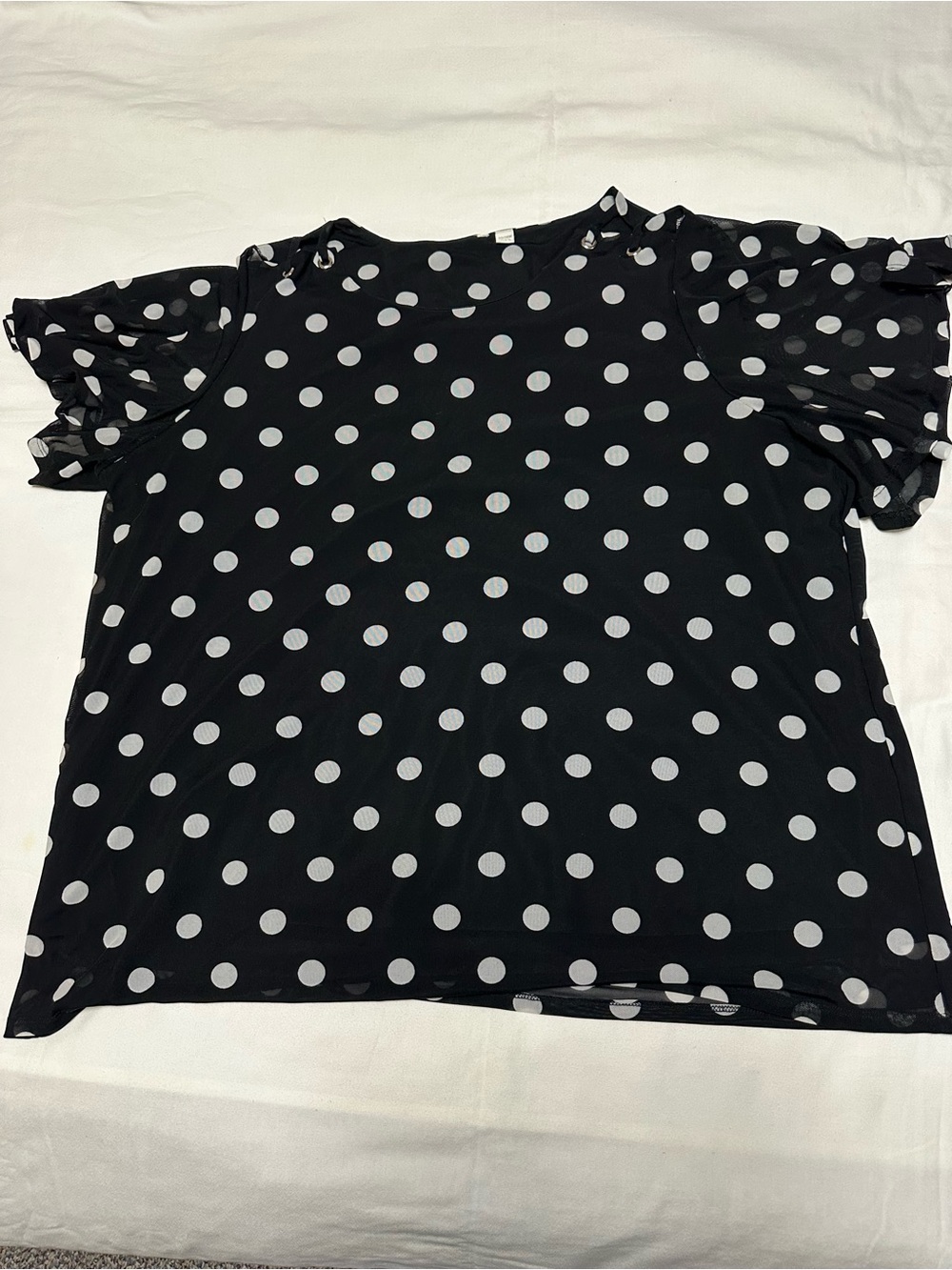 JM Collection Black Polka Dot Ruffle Sleeve Top with Cutouts